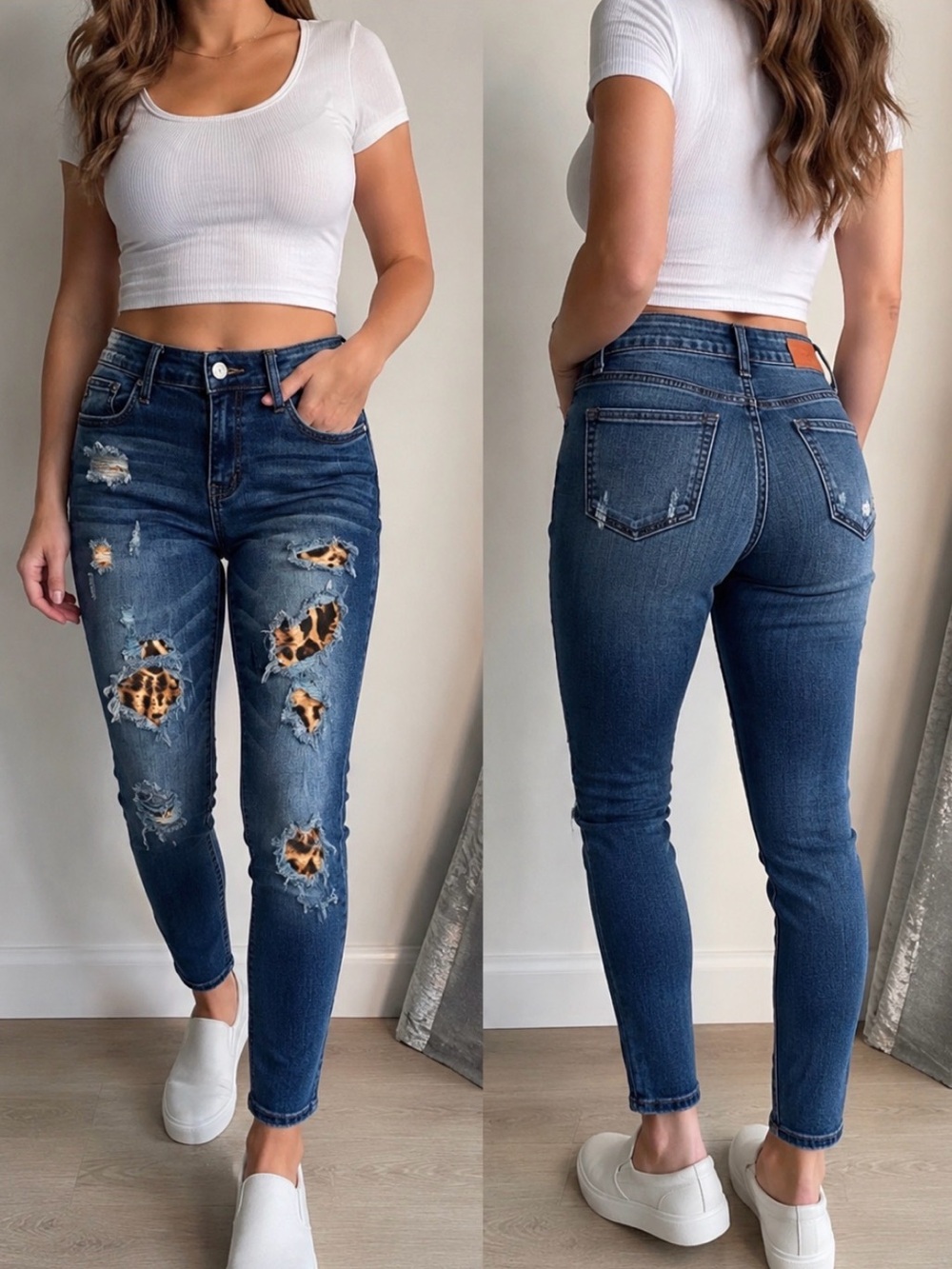 Judy Blue Jeans Womens 9/29 Distressed Cheetah Patch
